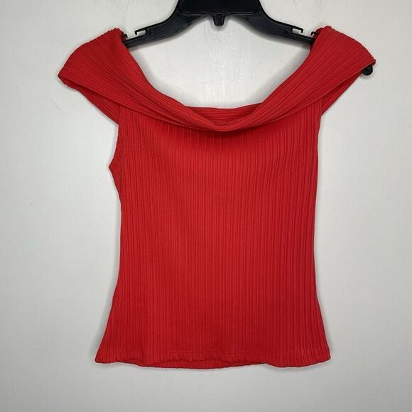 MADEWELL Ribbed Top Women Small Off The Shoulder NEW Red Stretch NR359 - Picture 3 of 11